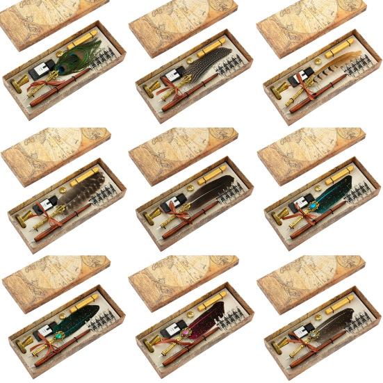 1 Set 0,5mm Schön aussehende Quill Pen-Set Glattes Schreiben Kupfer Komfortable Grip Quill Stift Tinte Set Schreibwaren liefert