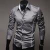 Men Shirt Contrast Colors Turn-down Collar Single-breasted Slim Spring Shirt for Work