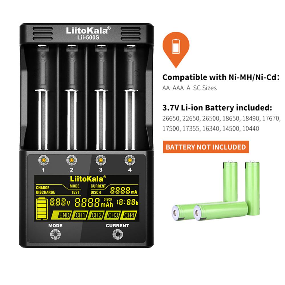 Lii-500S 18650 Battery Charger 4 Slots LCD Screen Display Touch Control for Lithium/NiMH 26650 AA A
