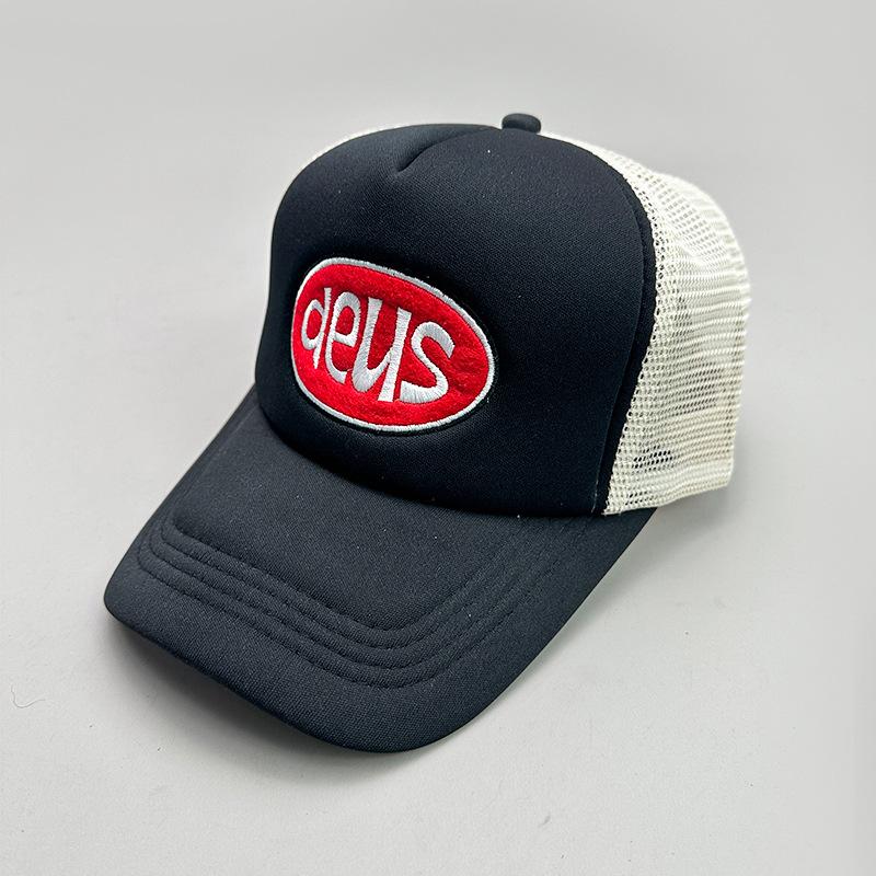 Frühling und Sommer Amerikanischer Retro-Druck Deus Buchstaben Baseballkappe Herren und Damen Street Trucker-Mütze Atmungsaktiv Sonnenschutz Outdoor
