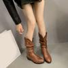 Damenstiefel Winter 2026 Mode Lässig Niedriger Absatz Rutschfest Komfort Wasserdicht Gefaltete Lederstiefel Kältebeständig Modische Stiefel