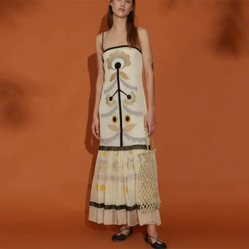 

Элегантное длинное платье с сетчатым принтом и оборками для женщин, шикарное платье на тонких бретельках, без рукавов, с открытой спиной, Vestidos 2024, женский праздничный халат для вечеринок XL хаки