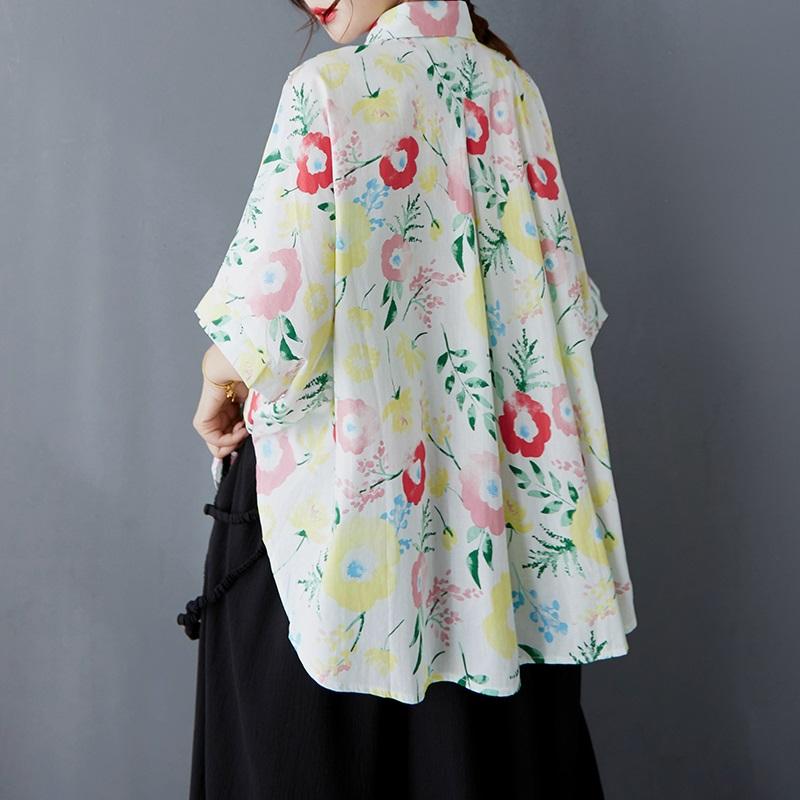 Short Sleeve Oversized  Vintage Floral Shirts & Blouses for Blouse Casual Loose Summer Tops Women Button Up Shirt