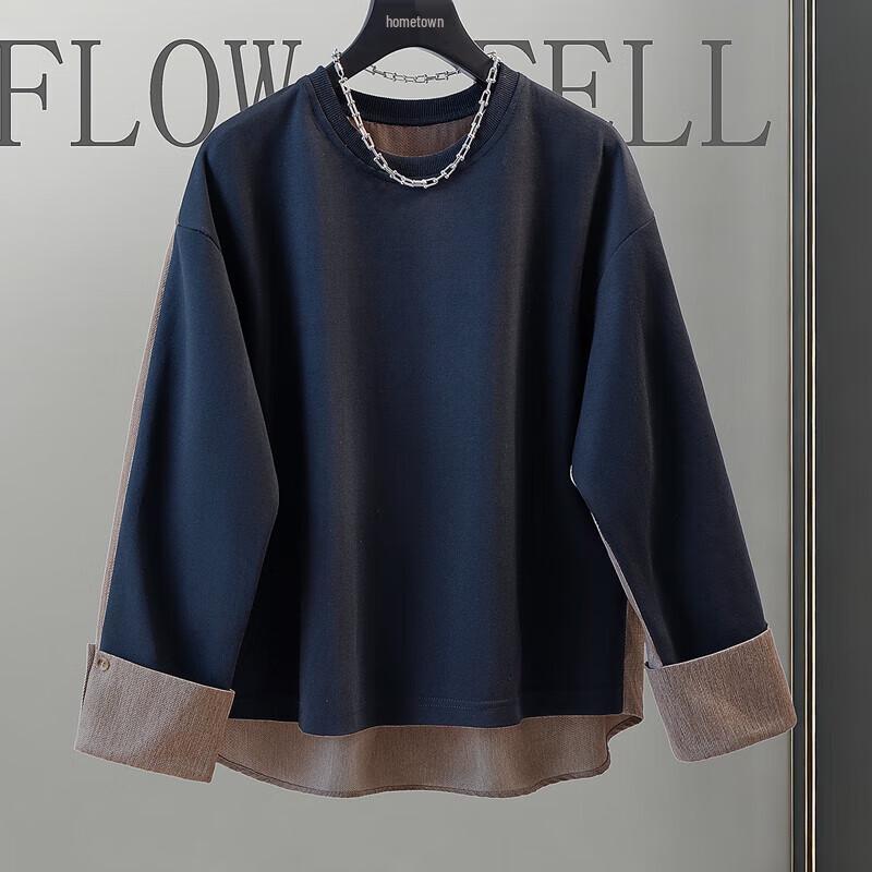Women s Contrast Patchwork Loose Long Sleeve Shirt L