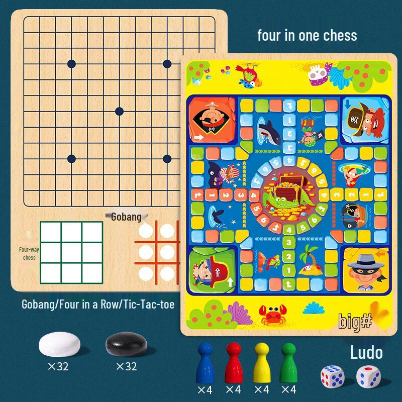 Brangdy Children's 4-in-1 Wooden Board Game Set