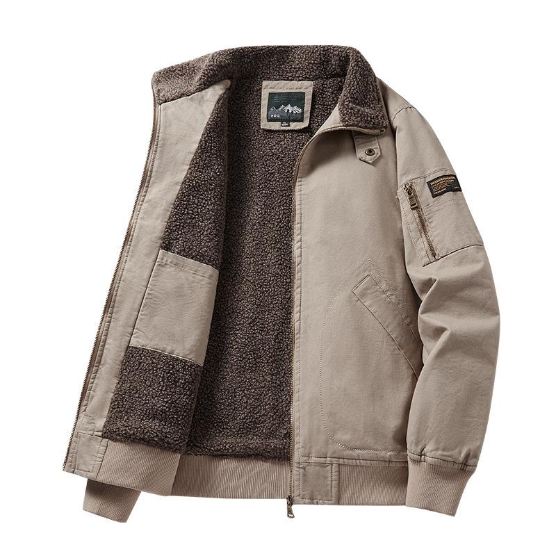 Herre Ny høst og vinter Lam Fløyels Stativ Krage Arbeidstøy Retro jakke Løs high-end topp