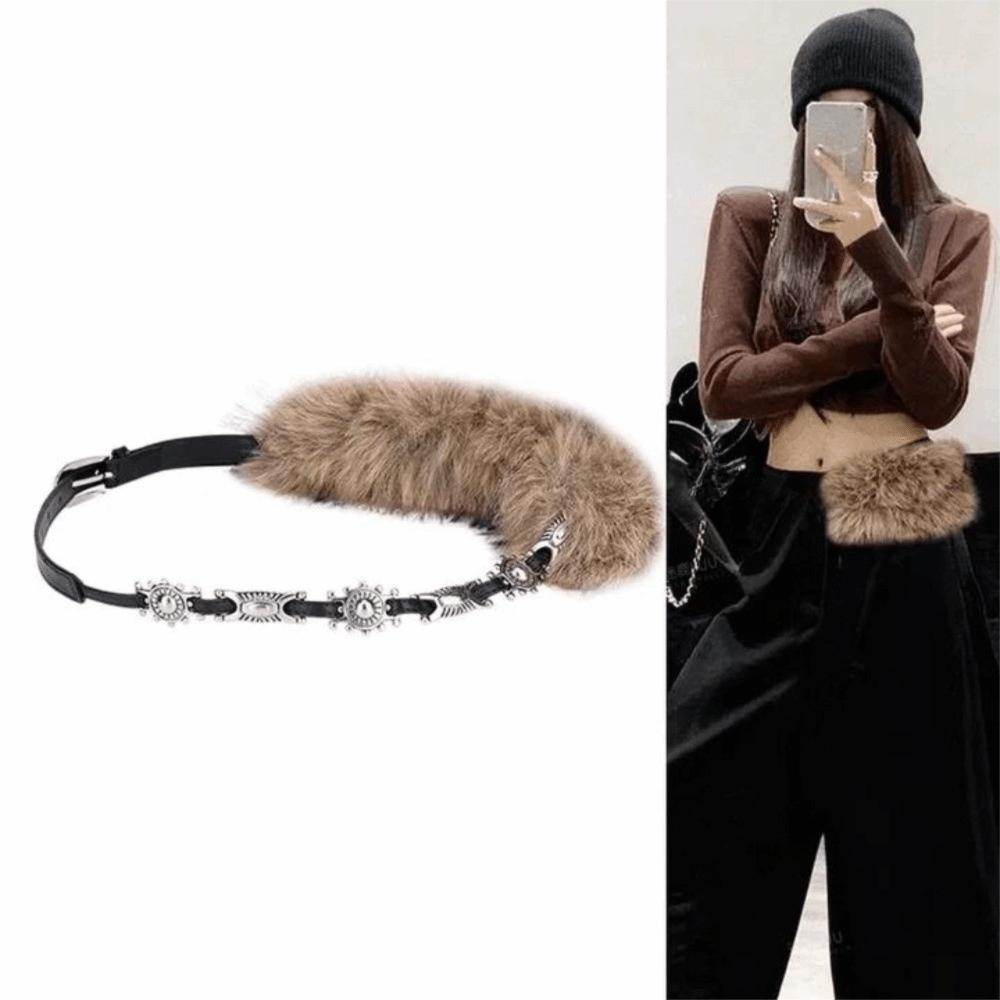 Fascia in Finta Pelliccia Peluche Stile Ragazza Piccante Y2K Moda Cintura Peluche Donna/Ragazze