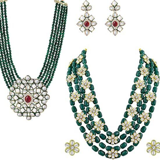 

Этнические зеленые бусы, набор из 2 ожерелий, комбо для женщин