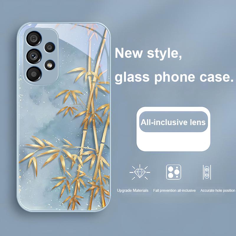 Golden Bamboo Black For Samsung Galaxy S23 U Ltra 24 Plus S20 21 FE S25 Ultra A70 A72 73 51 52 53 Tempered Glass Phone Case
