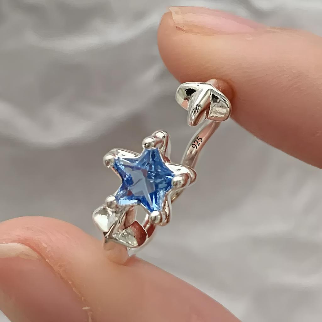 925 Silver Rings for Women Couple Minimalist Handmade Simple Blue Stone Star Ring Party Jewelry Gift Prevent Allergy