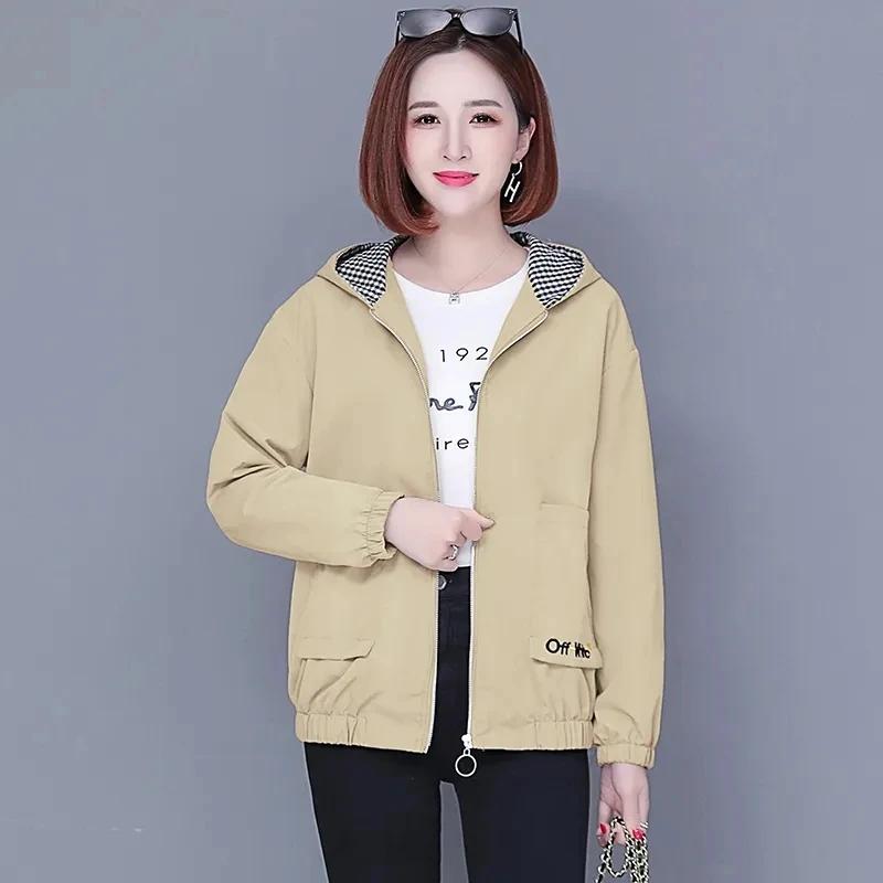 Women'S Clothes Spring Autumn Jacket Top Women Windbreaker Korean Loose Casual Hooded Jacket Ladies All-Match Coat