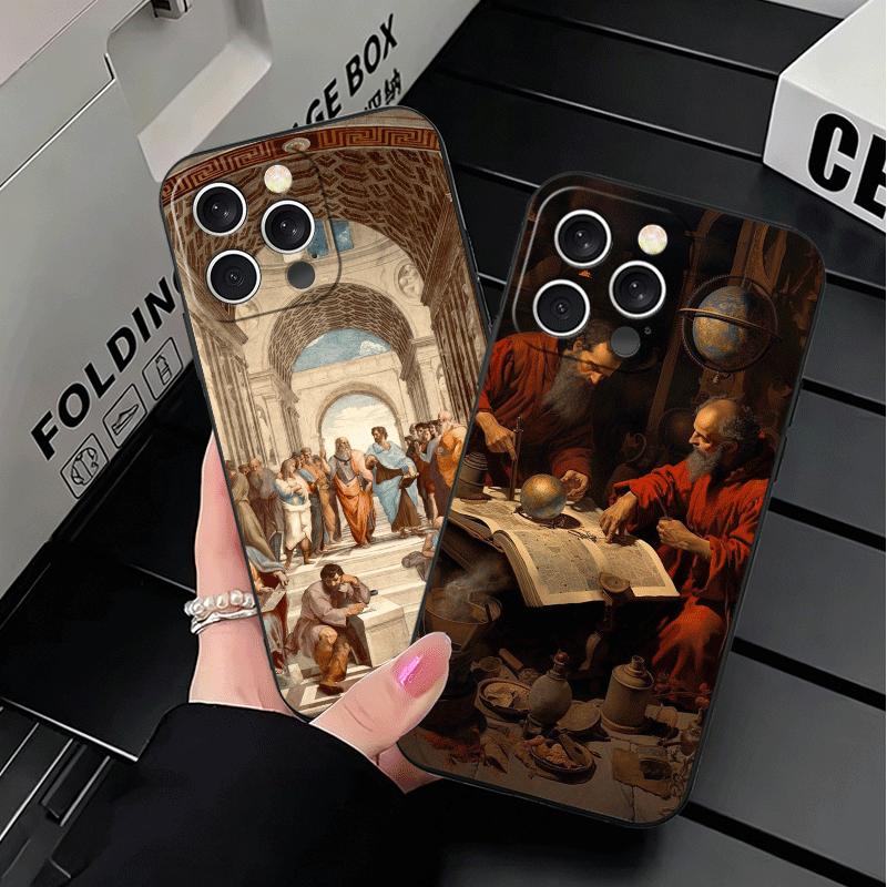 Renaissance Ästhetik Kunst Malerei Weiche Handyhülle für iPhone 16 16E 17 Air 15 Pro Max 14 Plus 13 Mini 11 12 7 Schwarze Hülle Rückseite