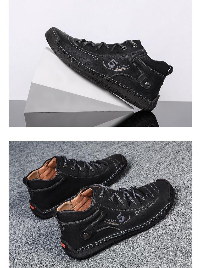 Herren-High-Top-Martin-Stiefel mit Reißverschluss an der Spitze und Samtfutter – handgenähte Kurzstiefel für den Outdoor-Einsatz in großen Größen.