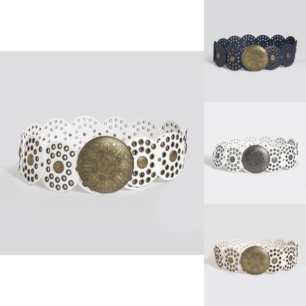 Breiter Vintage-Punk-Gürtel mit Nieten-Ösen-Beschlägen für modische Streetwear