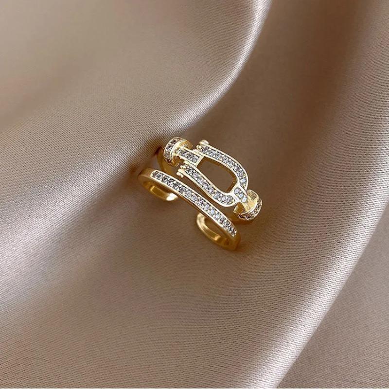 Korean Style Double Layer Ring Women's Ins Trendy Internet Popular Fashion Design Rings Shiny Zircon Elegant Female Jewelry