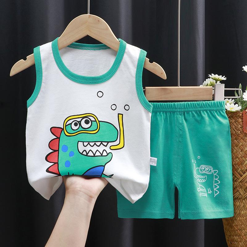 Children's Cotton Pullover Sets - Summer Boys' And Girls' Sleeveless T-shirts And Shorts Sets