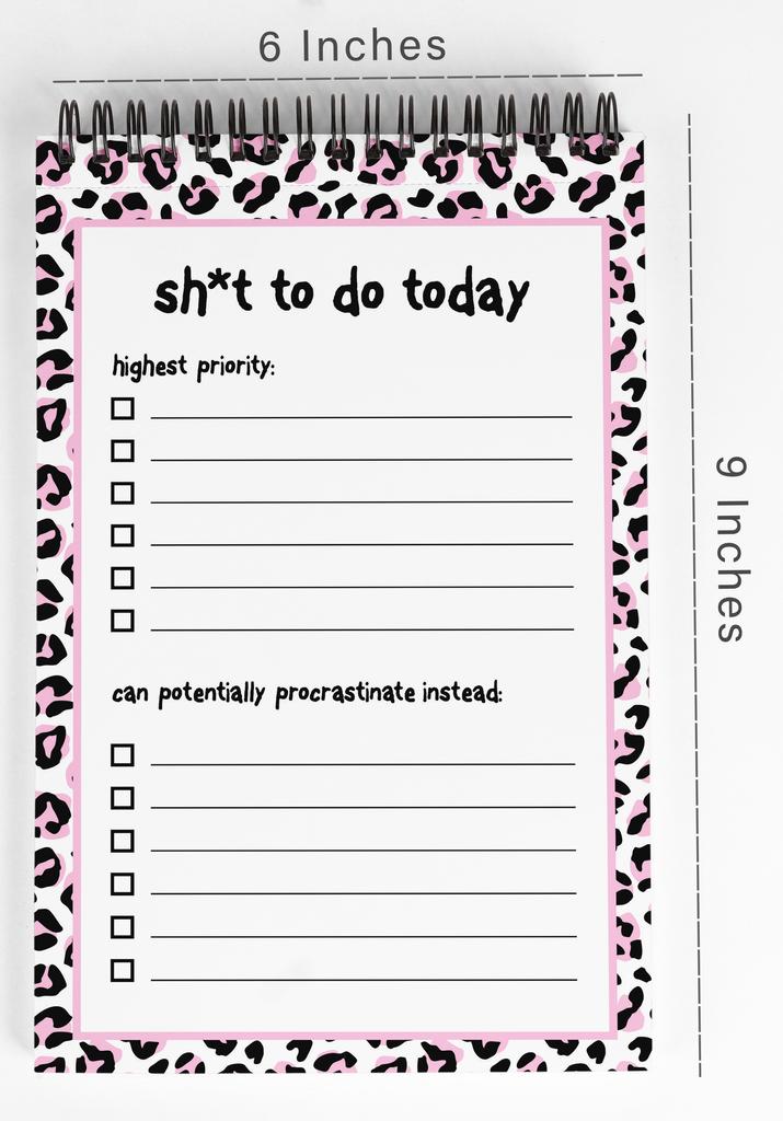 Inkdotpot Blocnotes Listă de Lucruri de Făcut – 6” X 9” Papetărie de Hârtie, Blocnotes cu Spirală cu Imprimeu Leopard, Blocnotes Checklist Zilnic, Detasabil(50 de foi)