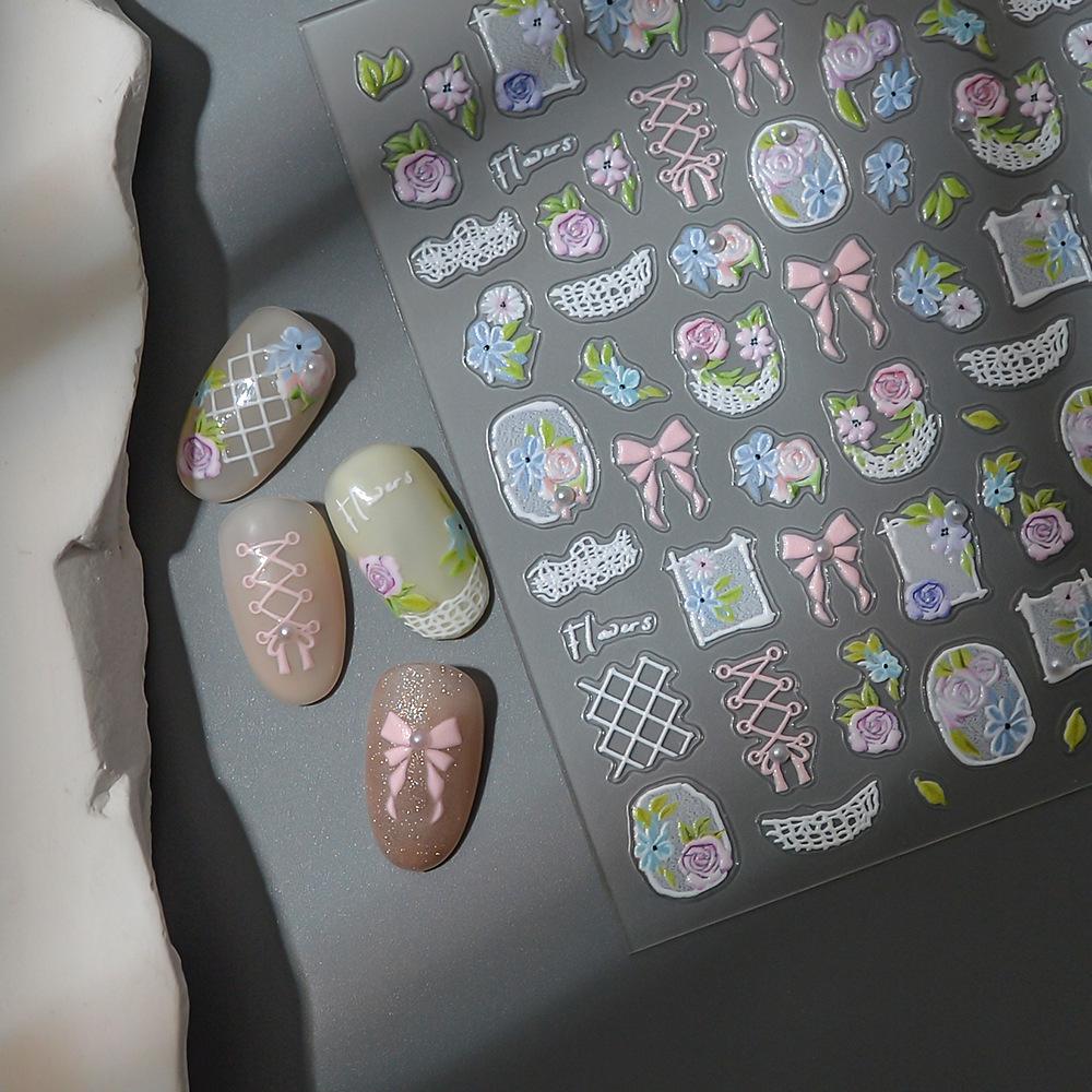 Crystal Diamond Lace Bow Nail Art Stickers - Spicy & Sweet Ballet-Inspired Design