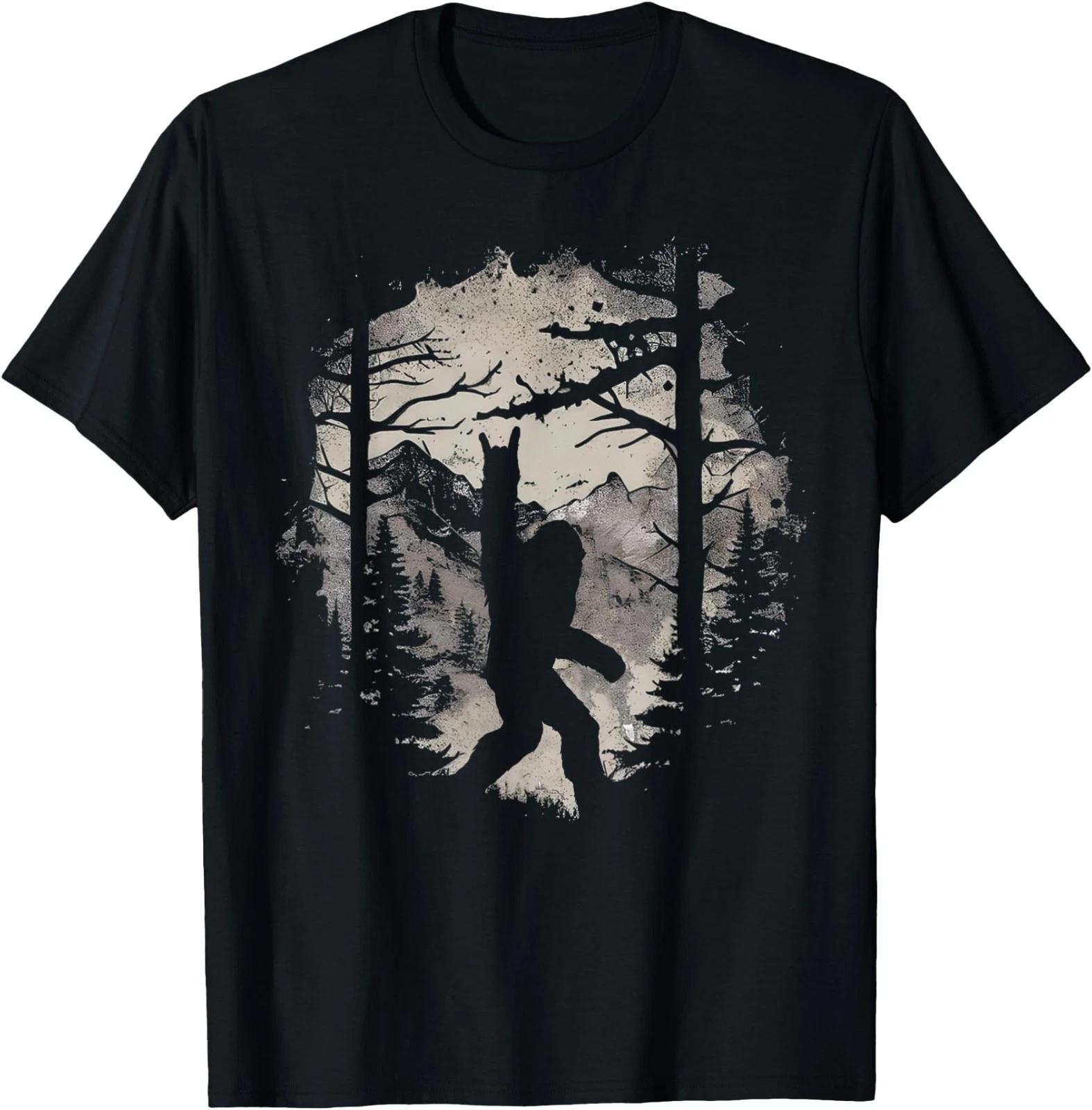 Rock On Bigfoot Sasquatch Loves Rock and Roll Mountain Trees T-Shirt S
