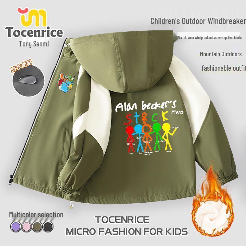Alan Becker Matchstick Man Five-Color Set + Alan Boys' Fleece-Lined Windbreaker: Autumn/Winter Boys' Outerwear
