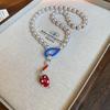 2pca Strawberry Pendant Braided Rope Necklace Layered Simulated Beads Chain Flower Necklace  Summer