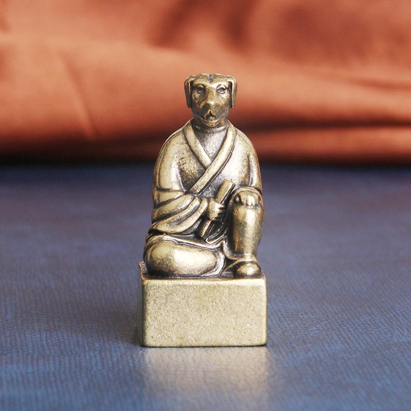 Brass Zodiac Guardian God Desktop Ornament Wealth Attraction Copper Seal Study Room Decoration Old Copperware Wholesale