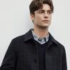 EMZ Erdos Men's 100% Merino Wool Mid-Length Plaid Overcoat