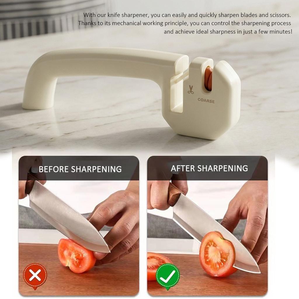 Household Handheld Sharpening Tool Suitable for Kitchen Knives and Scissors Care Double Slot Kitchen Knife Care Device with Anti Slip Base