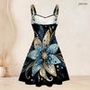 Women Plus Size Strappy Off Shoulder Dress Square Neck Sleeveless Geometric Star Print Flared Hem
