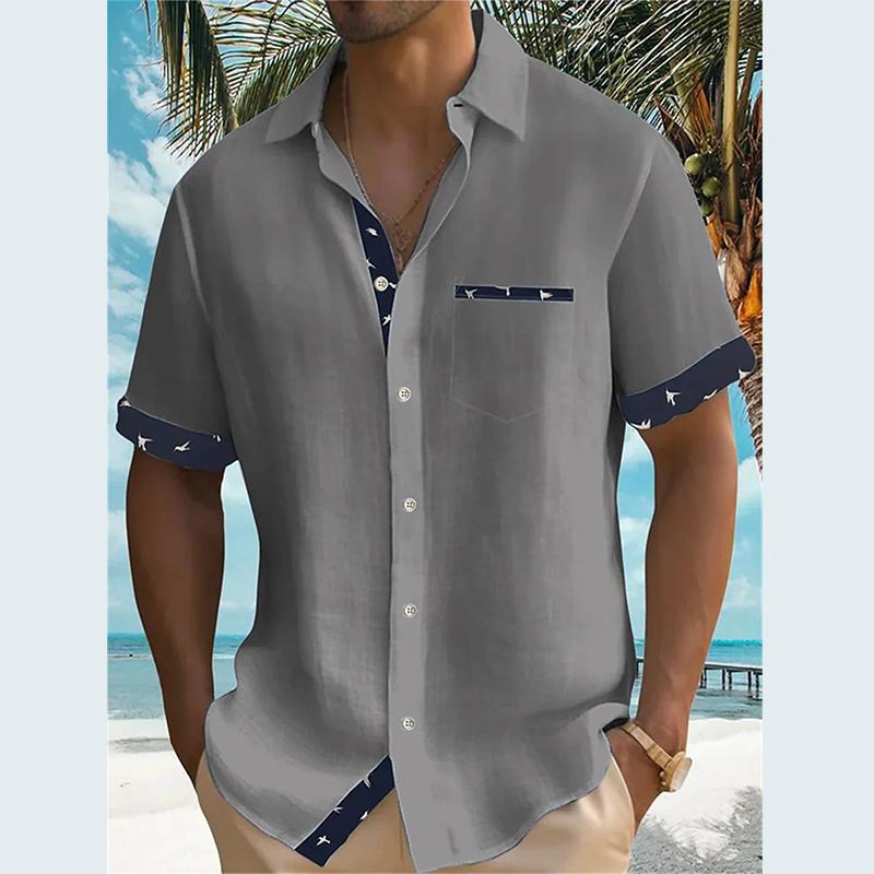 Sommer Neues Herren Aloha-Hemd Lässig Mode Straße Hohe Qualität Kurzarm Strand Urlaub Party Herren Tasche Einfarbiges Hemd