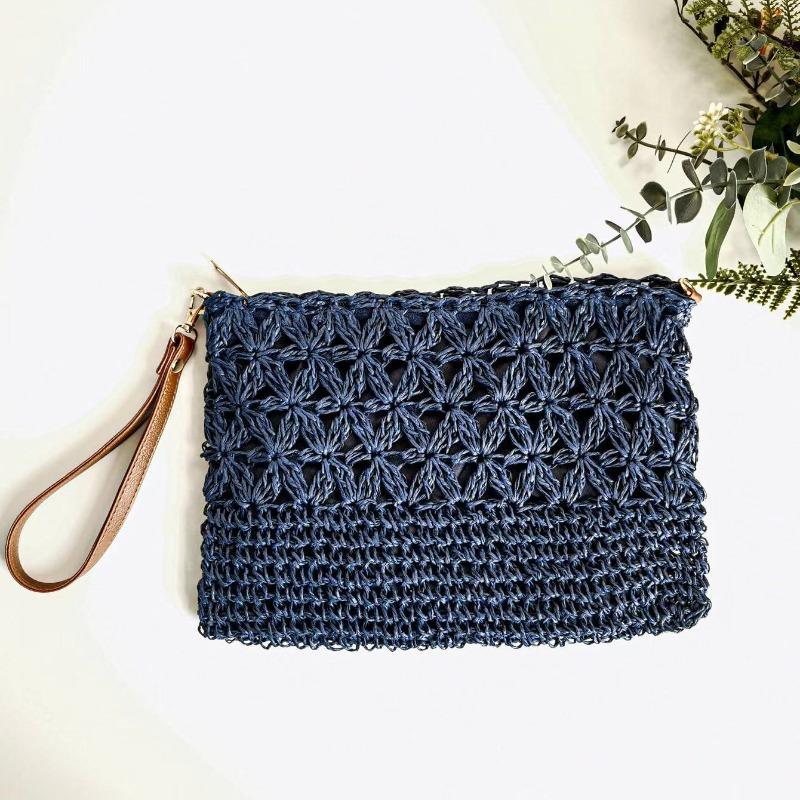 New casual hollow straw bag handwoven bag versatile portable messenger bag women's vacation mobile phone bag beach bag