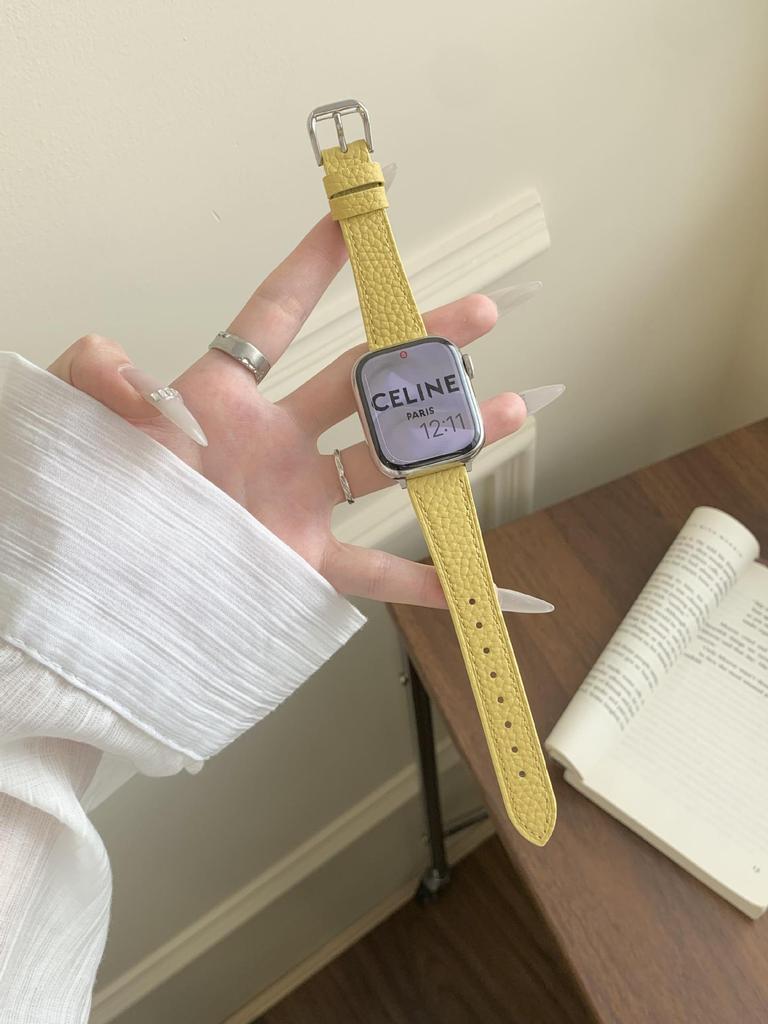 Pasek z cielęcej skóry licowej Lychee Grain do zegarków Apple Watch S10/iWatch 98765SE i Huawei GT5/GT4 – styl damski