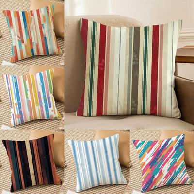 Classic Striped Cushion Cover Short Plush Doublesided Print Square Throw Pillow Covers Sofa Home Cushion Decor