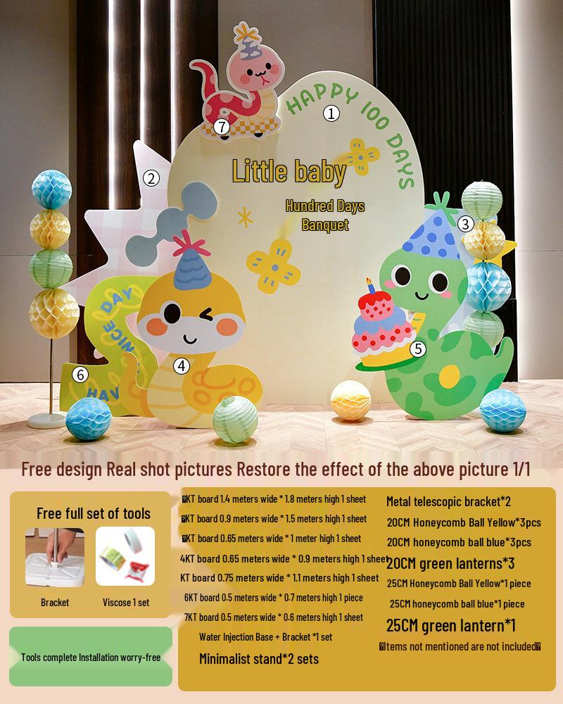 Baby Full Moon & 100 Days Celebration Decor Set - Snake Theme with Balloons for Boys and Girls