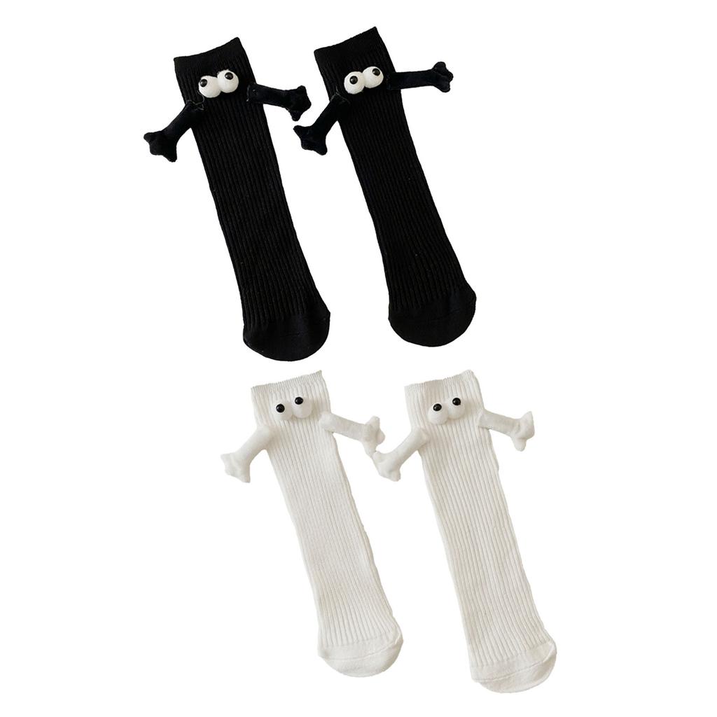 2 Pair Kids Holding Hands Socks Funny Hand In Hand Mid Tube Socks Novelty 3D Doll Socks Cute Christmas Gifts Black and White