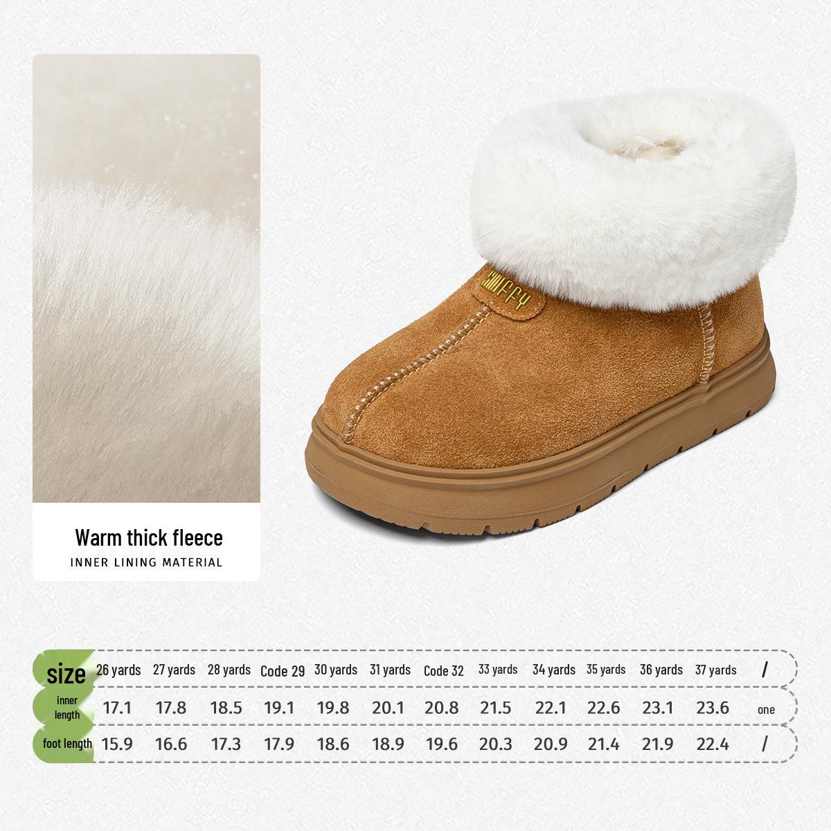 Snuffy Girls  Waterproof Cowhide Snow Boots - 2025 Winter Warmth 31 коричневый/коричный