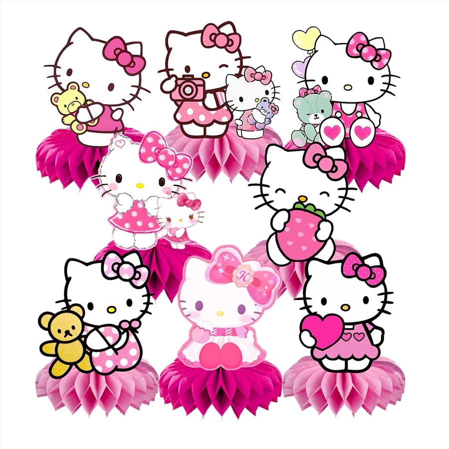 8Pcs Kitty Honeycomb Table Centerpiece, Kitty Birthday Party Supplies Table Decorations for Kids Party Decorations