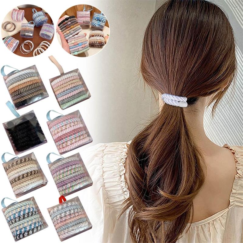 8Pcs Hair Bands, Elastic Hair Ties, Hair Accessories for Girls, Cotton Bands Soft Woven Ponytail Holders for Thick Hair and Curly Hair
