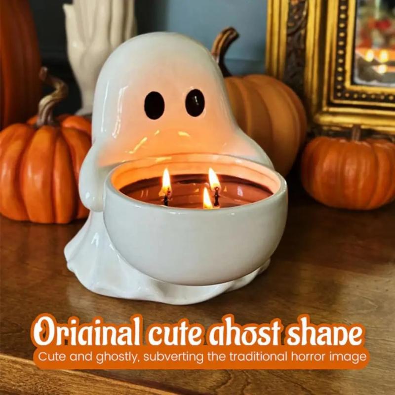 Halloween Decor Spooky Halloween Ghost Candle Holders for Home Table Decor Small Ghost Tea Light Holder Cute Resin for Scented