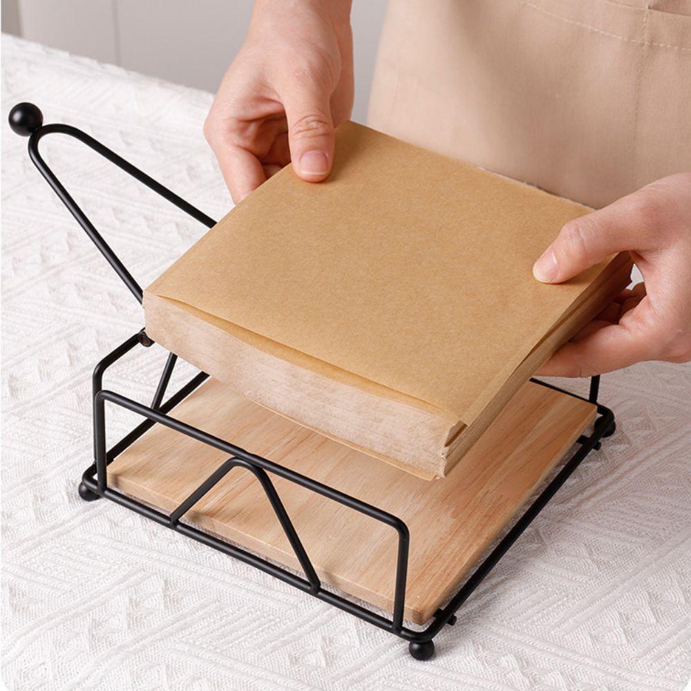 Creative Wood Base Iron Napkin Holder Modern Style Stable Paper Dispenser Rack Paper Storage Rack Table Decoration