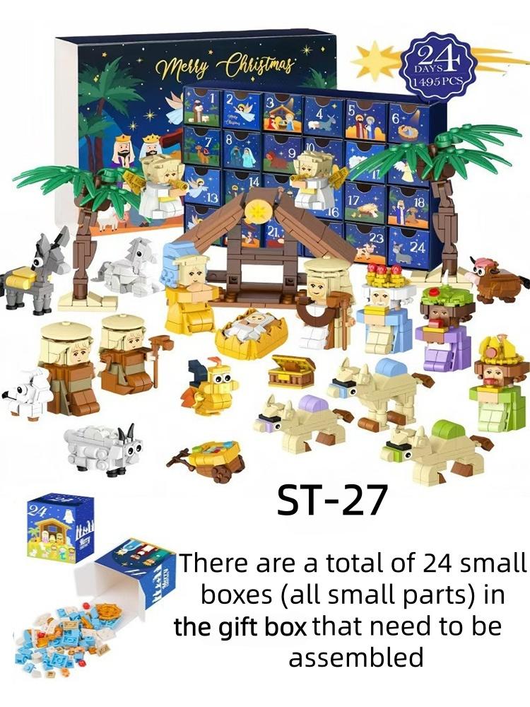 Weihnachts-Adventskalender Bausteine Box DIY Weihnachts-Zug Baum Steine für Kinder Weihnachtsgeschenk 24 Tage Adventskalender Box