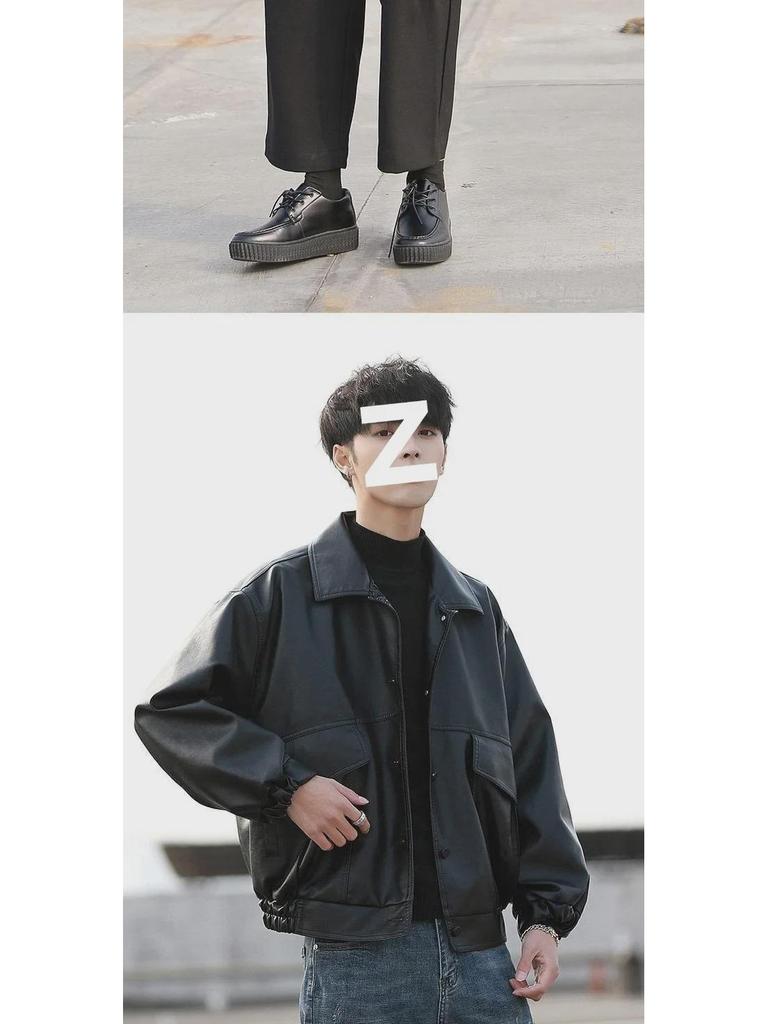 Korean Style Trendy Men's Loose Leather Motorcycle Jacket - Pilot Design for Spring and Autumn