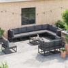 Garden Sofa Set with Cushions 11 Pcs Black Aluminum