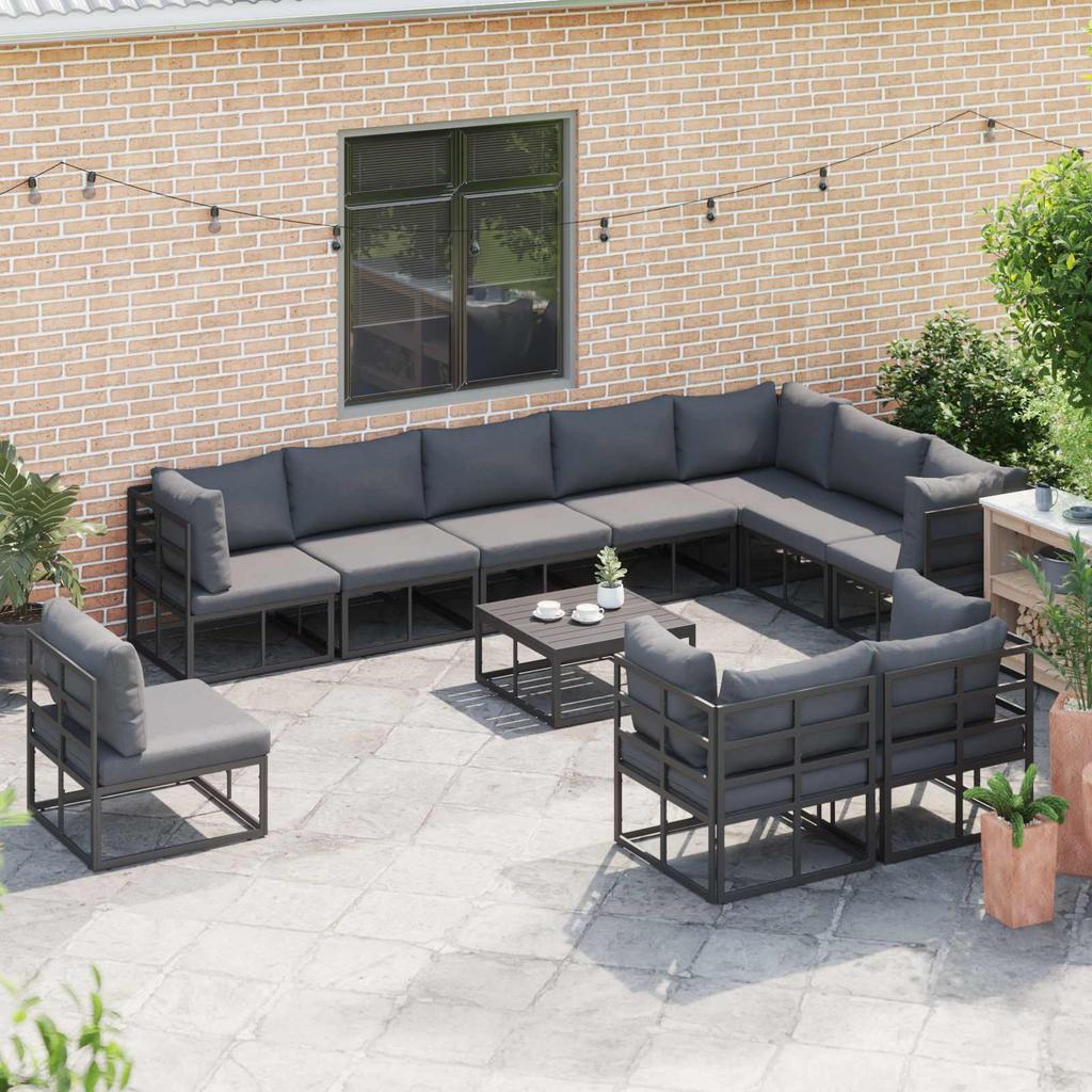 Garden Sofa Set with Cushions 11 Pcs Black Aluminum