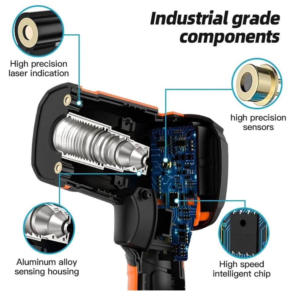 Non-contact Infrared Thermometer -40°C~1600°C High Temperature Meter with K-type Probe Laser Pyrometer Adjust Emissivity