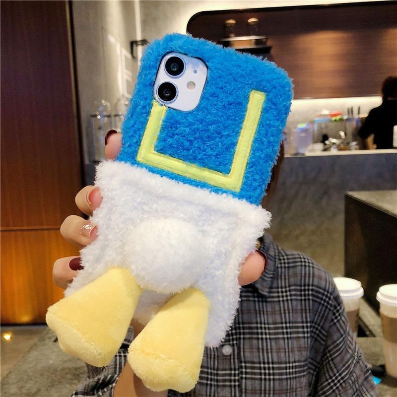 

Shake Fleece Cartoon Duck for Apple 16 Promax Phone Case for IPhone 15 Plus Cute 14 Autumn/Winter XR For iPhone 17PROMAX