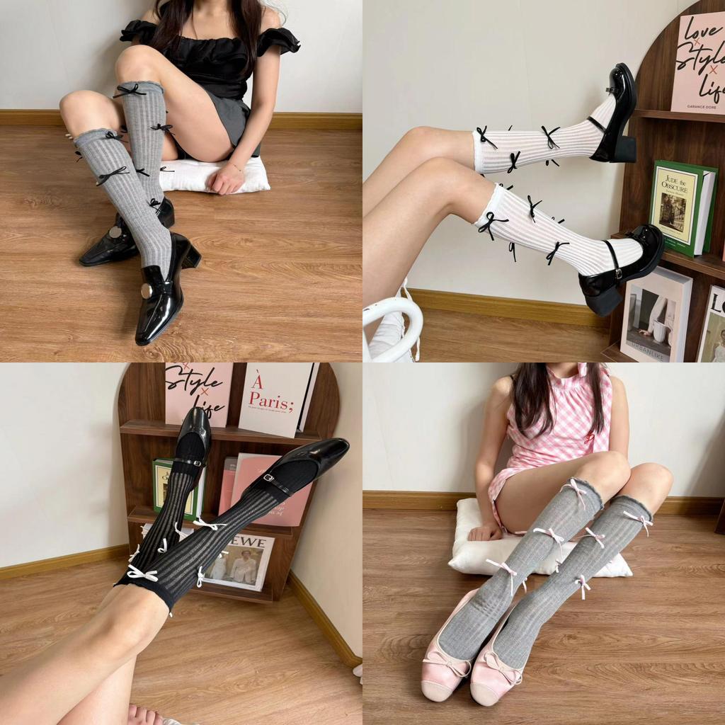 Summer Girl Mesh Striped Bow Ankle Socks With Breathable Fabric For Casual Wear