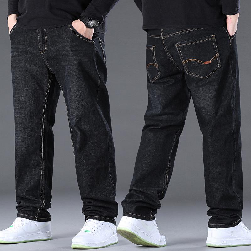 Men's Plus Size Stretch Straight Leg High Waist Jeans - Large Size, 300 Jin Capacity.