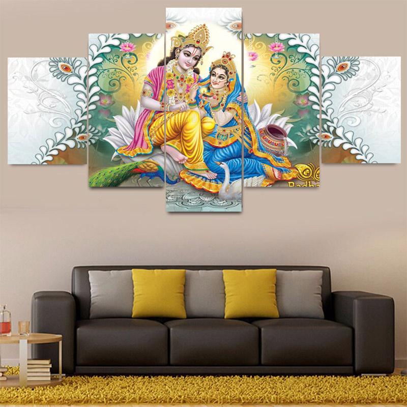 5 Panels Lord Krishna Figure Canvas Painting Nordic Abstract Posters and Prints Wall Picture for Living Room Home Decor No Frame