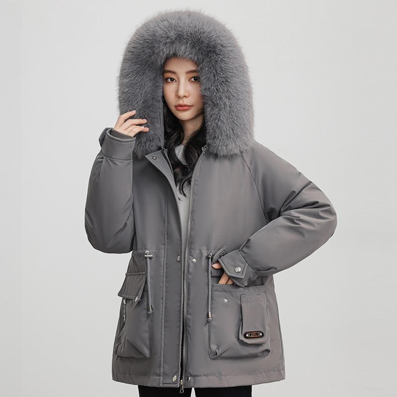 Removable fleece thickened pie overcome coat women's short winter new big fur collar down cotton clothes women's clothing